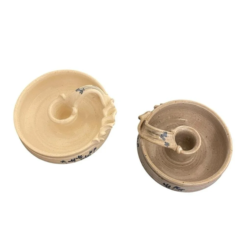 Lynn Gray Art Pottery Blue Iris Taper Candle Holders Set of 2 Cottagecore